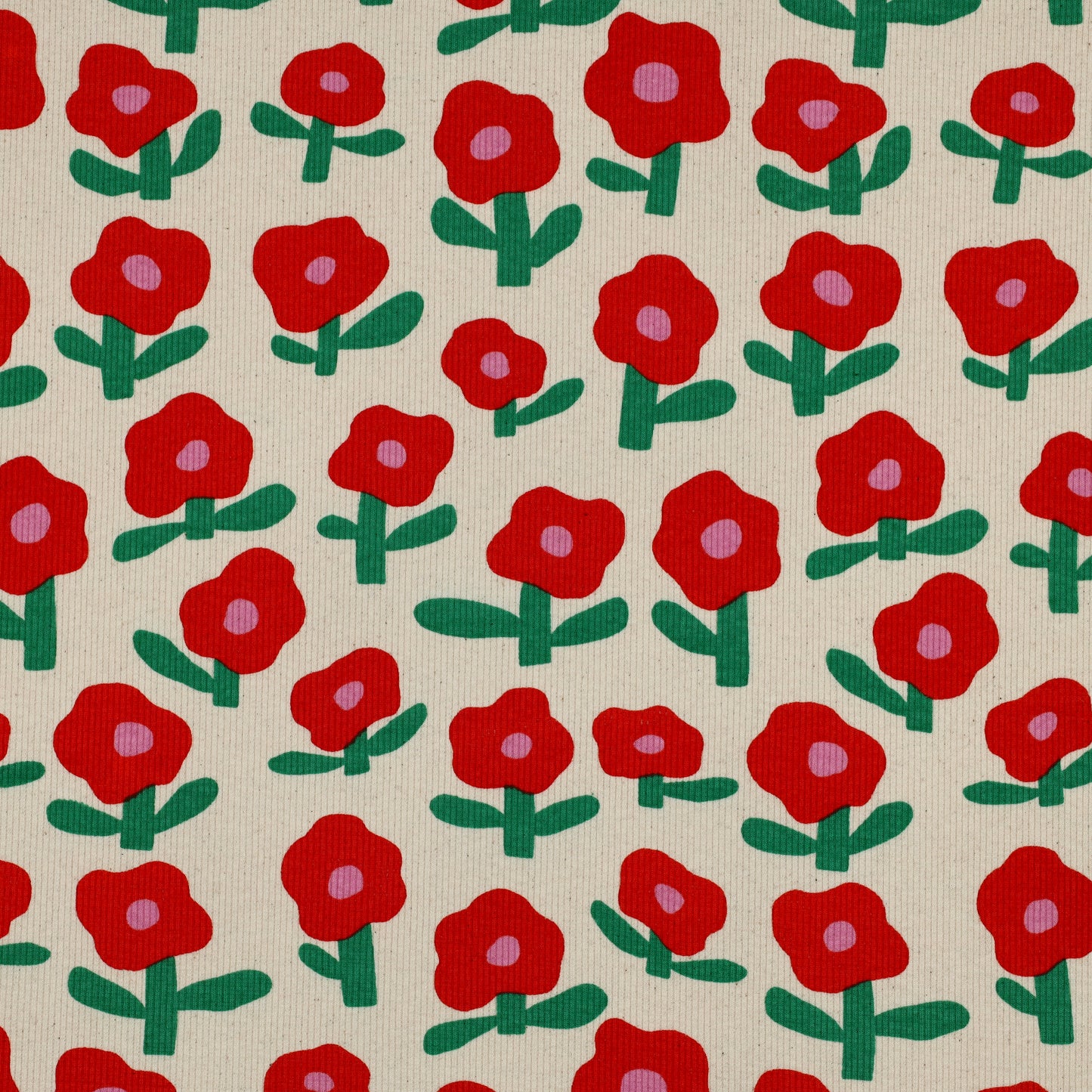 Minimalist Red Flowers - Jennifer Bouron - Organic Printed Ribbed Jersey