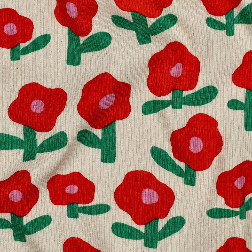 Minimalist Red Flowers - Jennifer Bouron - Organic Printed Ribbed Jersey