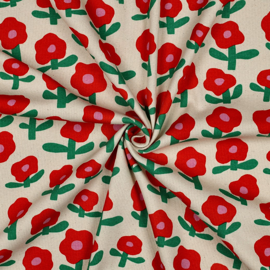 Minimalist Red Flowers - Jennifer Bouron - Organic Printed Ribbed Jersey