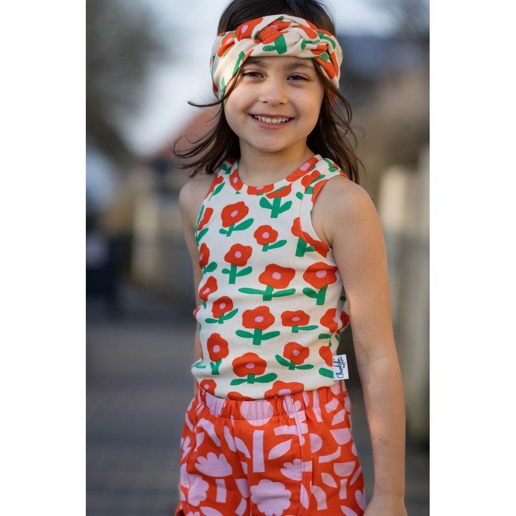 Minimalist Red Flowers - Jennifer Bouron - Organic Printed Ribbed Jersey