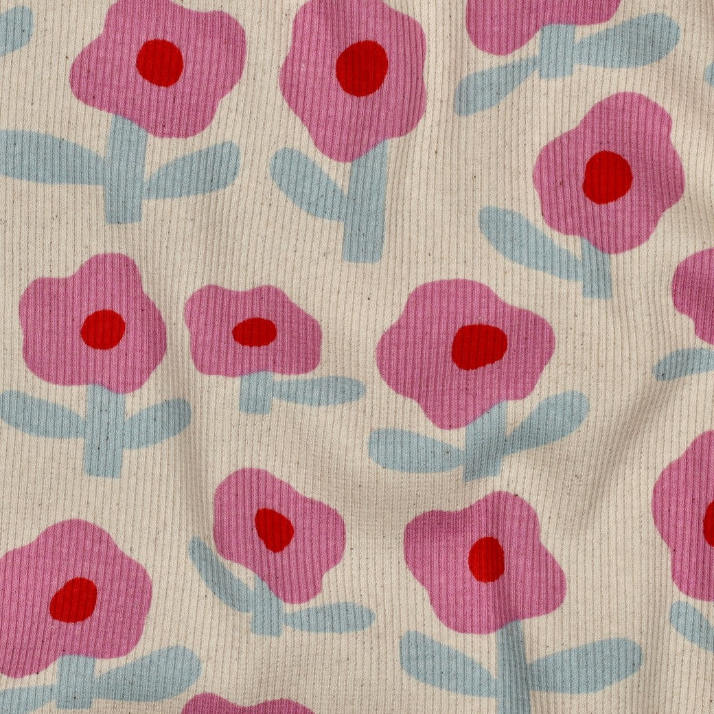 Minimalistes fleurs rose - Jennifer Bouron - Jersey côtelé imprimé biologique