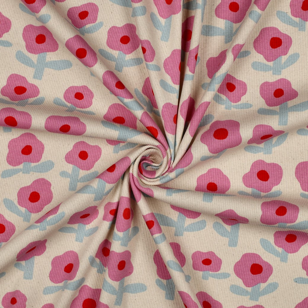Minimalistes fleurs rose - Jennifer Bouron - Jersey côtelé imprimé biologique