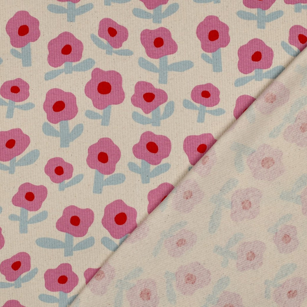 Minimalistes fleurs rose - Jennifer Bouron - Jersey côtelé imprimé biologique