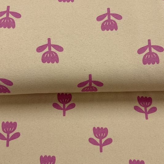 Petites fleurs fuchsia - Jersey côtelé imprimé biologique