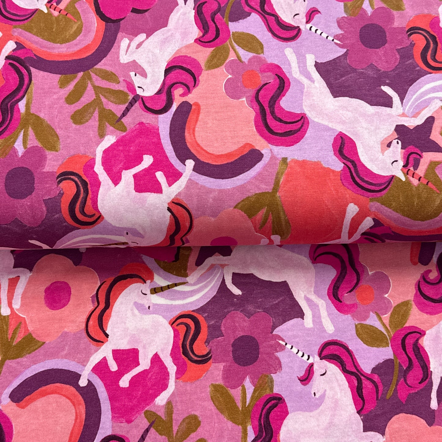Licornes corail (léger défaut) 180 cm - Jersey imprimé digital