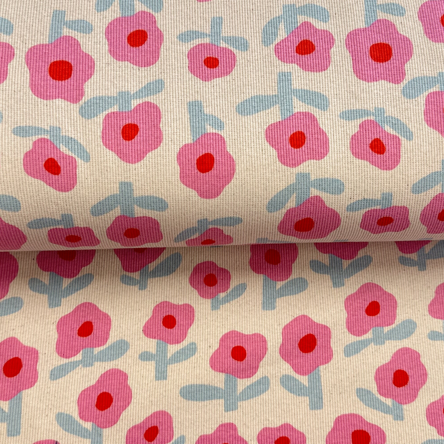 Minimalistes fleurs rose - Jennifer Bouron - Jersey côtelé imprimé biologique