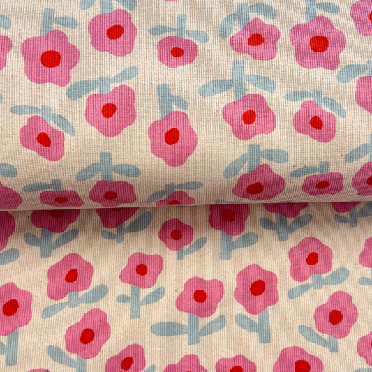 Minimalistes fleurs rose - Jennifer Bouron - Jersey côtelé imprimé biologique