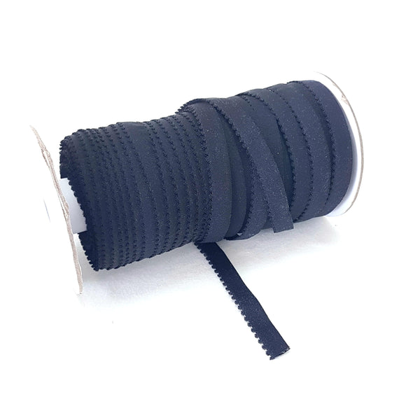 End of roll 38 cm - Elastic bias (fold-over) with picot edge - 12 mm - Black