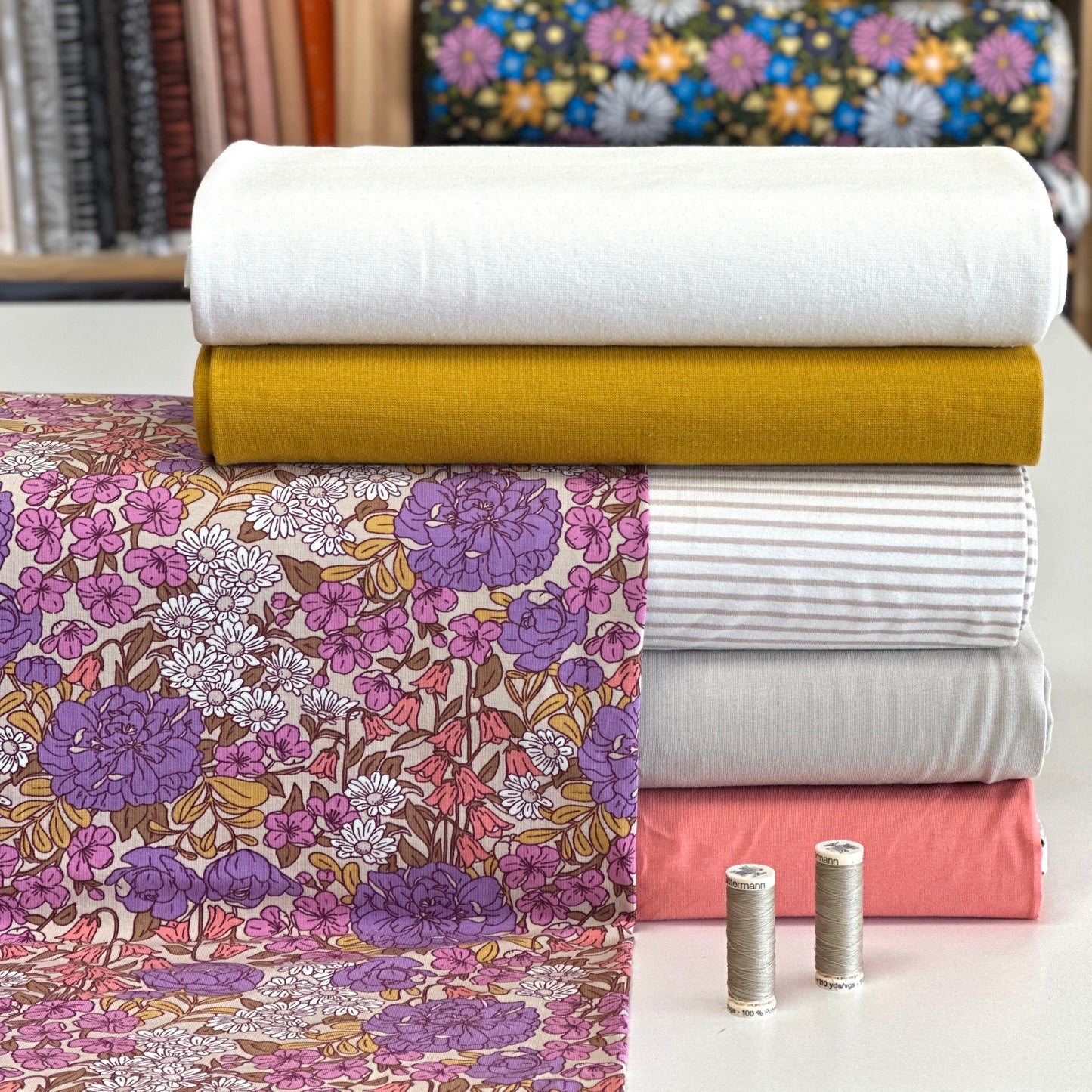 Douce récolte beige - Jersey imprimé