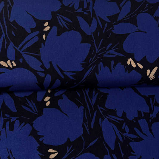 Fin de rouleau 70 cm - Floral shade bleu cobalt - Mind the Maker - Crêpe de viscose ECOVERO™