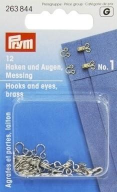 No.1 PRYM Closing Hooks and Eyes - Silver - Pack of 12