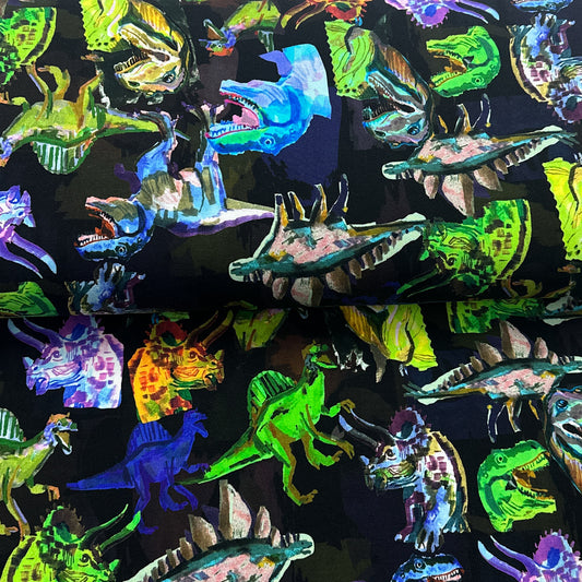 Dinosaures éclatants noir - French Terry brossé imprimé digital