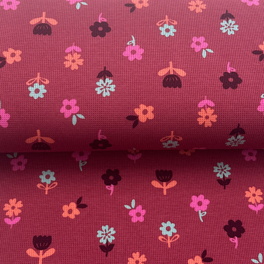 Floral rouge foncé - Jersey gaufré imprimé