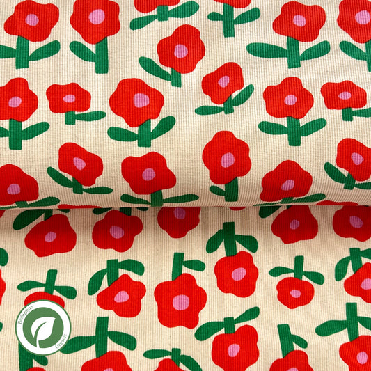 Minimalistes fleurs rouge - Jennifer Bouron - Jersey côtelé imprimé biologique