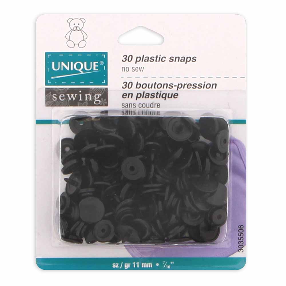 Boutons pression en plastique 11mm UNIQUE - Noir - paquet de 30