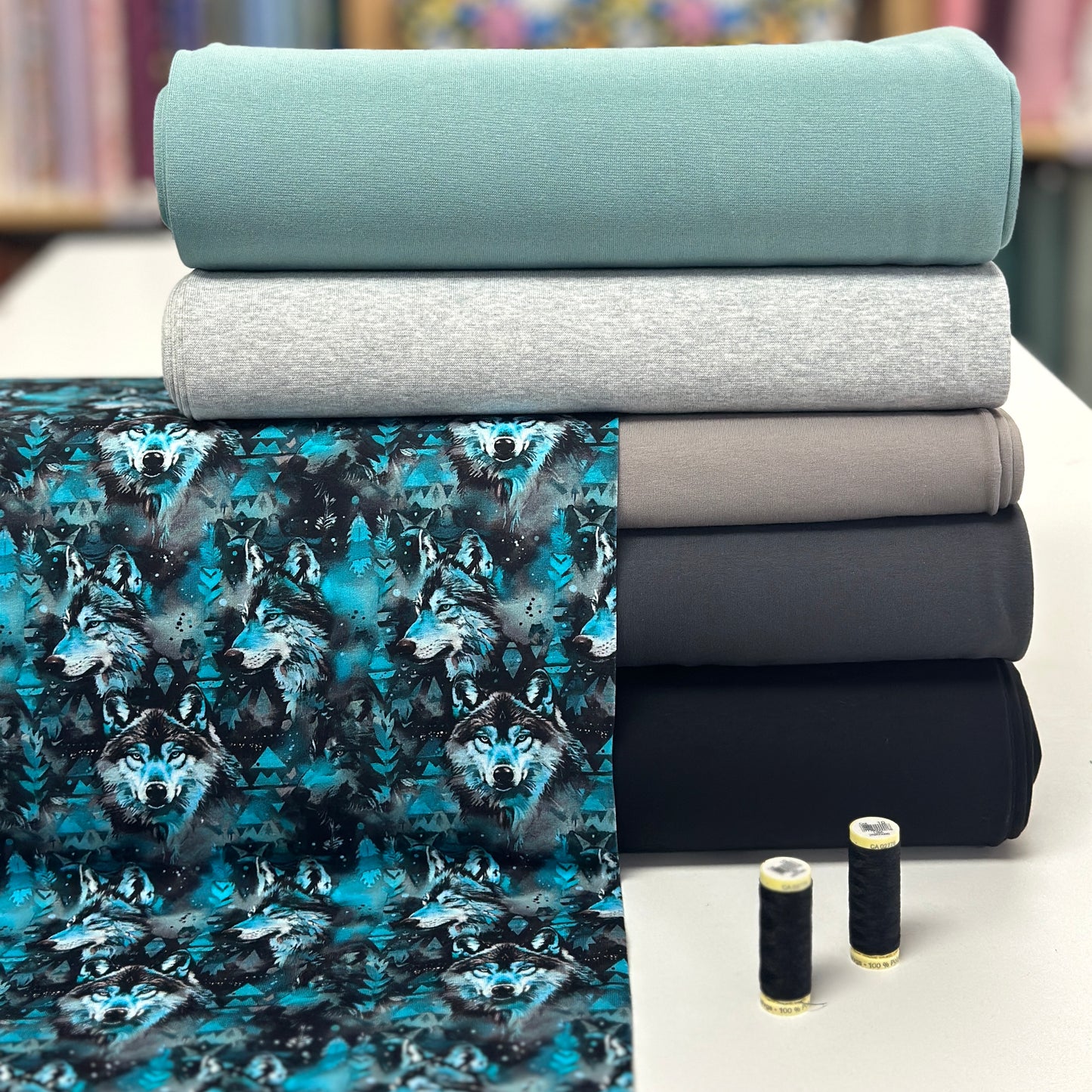 Loups bleuté - French Terry brossé imprimé