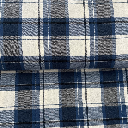 Carreaux gros Blanc/Marine - Coton brossé