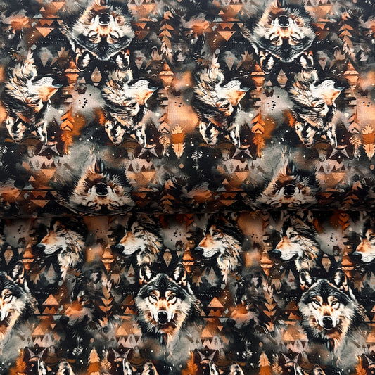 Loups orangé - French Terry brossé imprimé