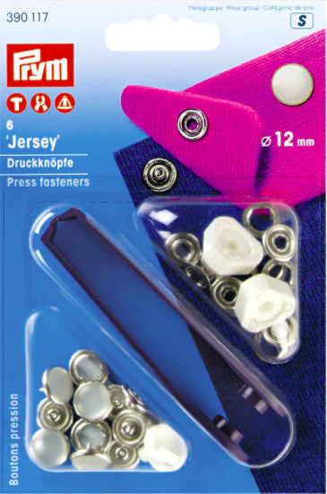 Silver snap fasteners for jersey 12 mm - Prym - pack of 6