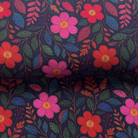 Broderie marine - French Terry brossé imprimé