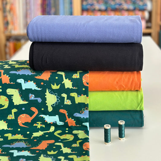 Dinos mignons vert foncé - French Terry imprimé