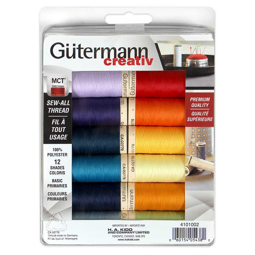Ensemble de 12 mcx de fil pour tout coudre 100m GUTERMANN - couleurs primaires