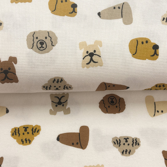 Chiens écru - Jersey gaufré imprimé