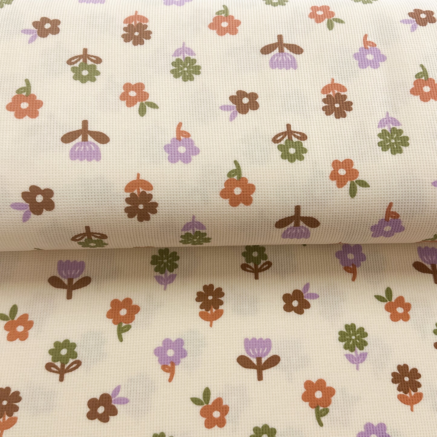 Floral écru - Jersey gaufré imprimé