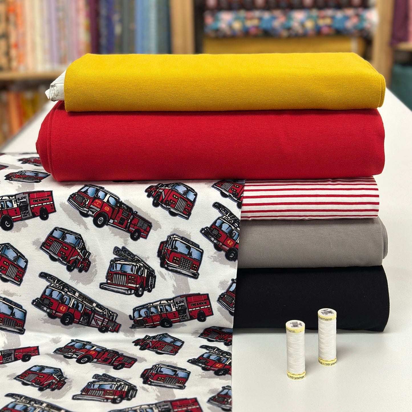 Camions de pompiers blanc - Jersey imprimé digital