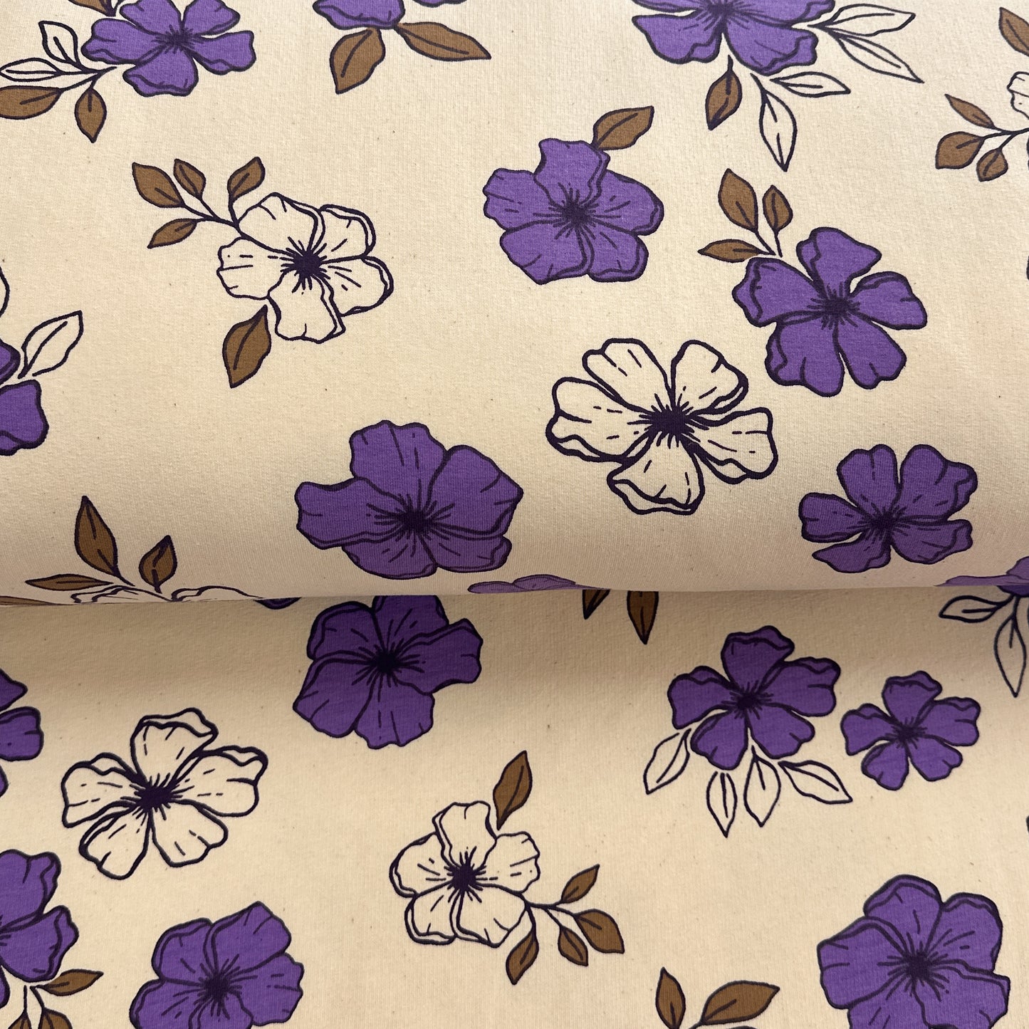 Fleurs violet - French Terry brossé imprimé