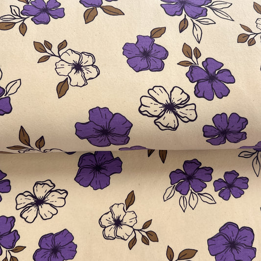 Fleurs violet - French Terry brossé imprimé