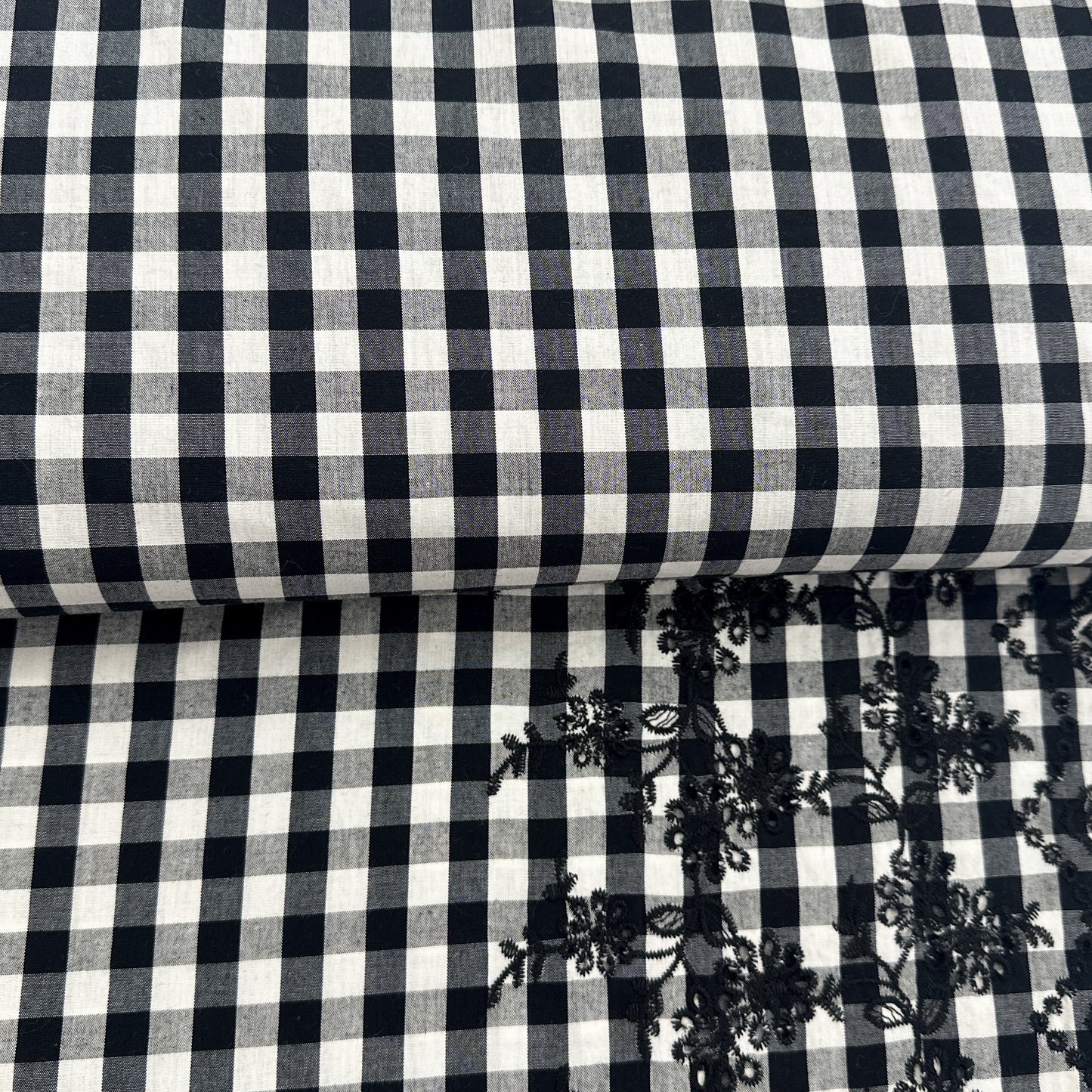 Carreaux bordure un côté Noir/blanc - Coton