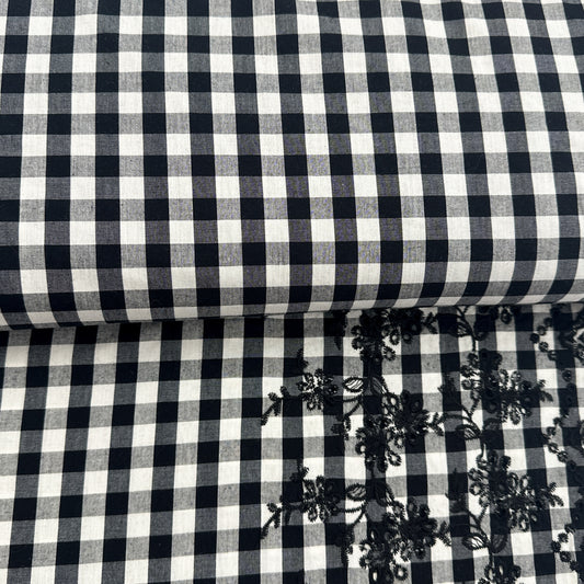 Carreaux bordure un côté Noir/blanc - Coton