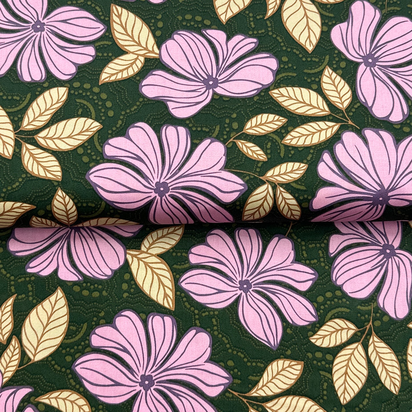 Tracé de fleurs vert - Cotton satin