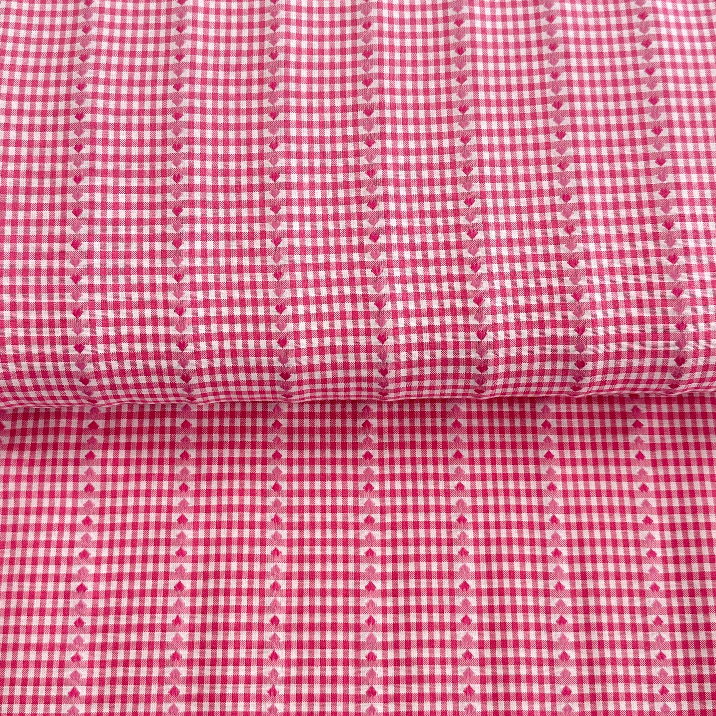 Carreaux roses et coeurs - Coton jacquard