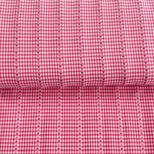 Carreaux roses et coeurs - Coton jacquard