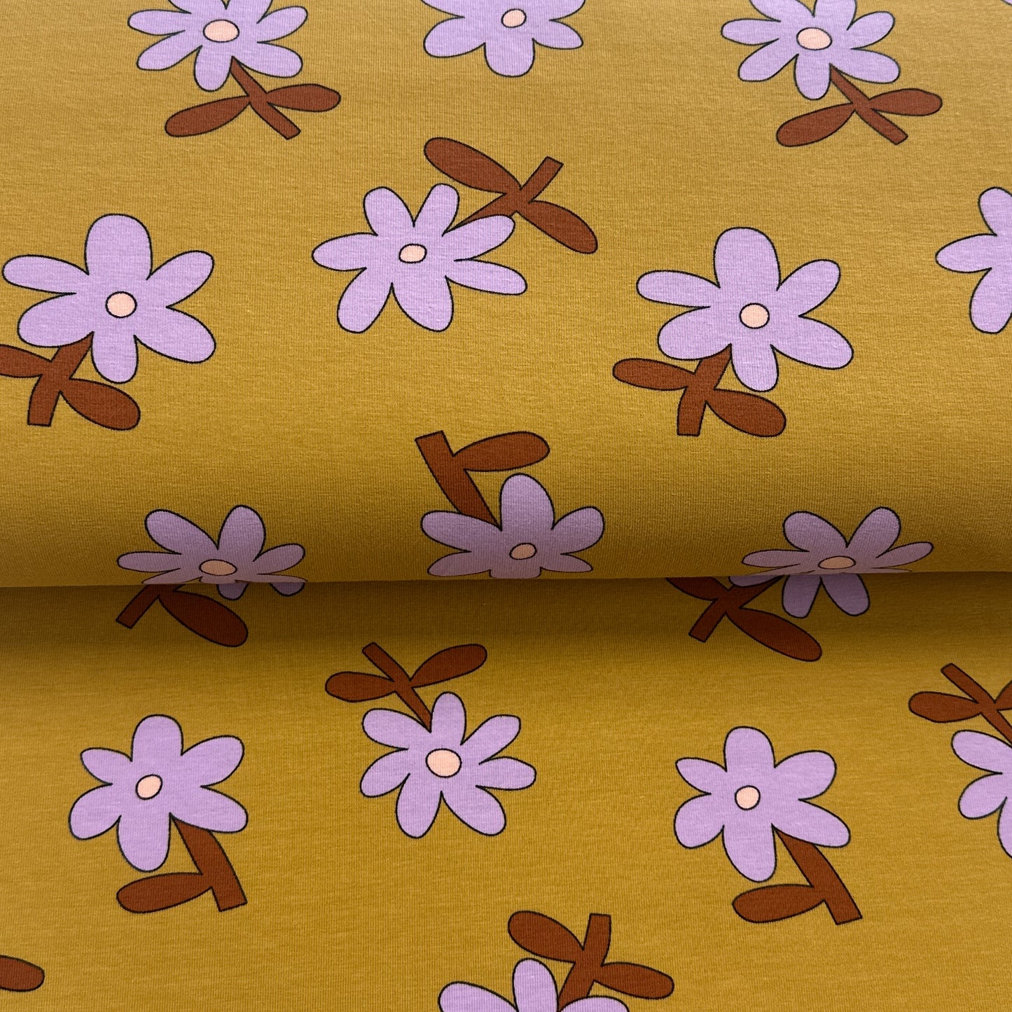 Fleurs enfantines ocre - Jennifer Bouron - Jersey imprimé biologique