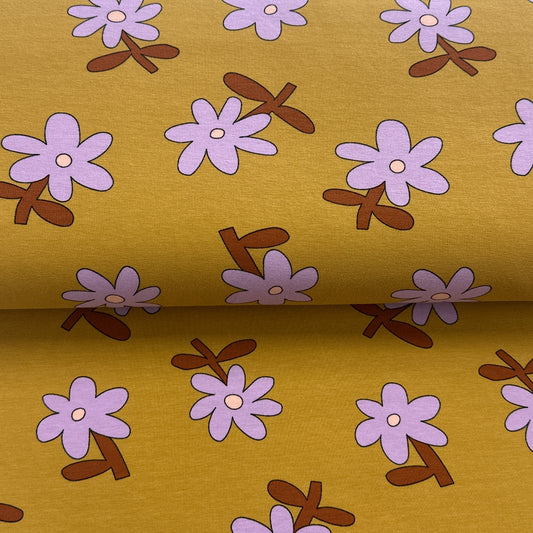 Fleurs enfantines ocre - Jennifer Bouron - Jersey imprimé biologique