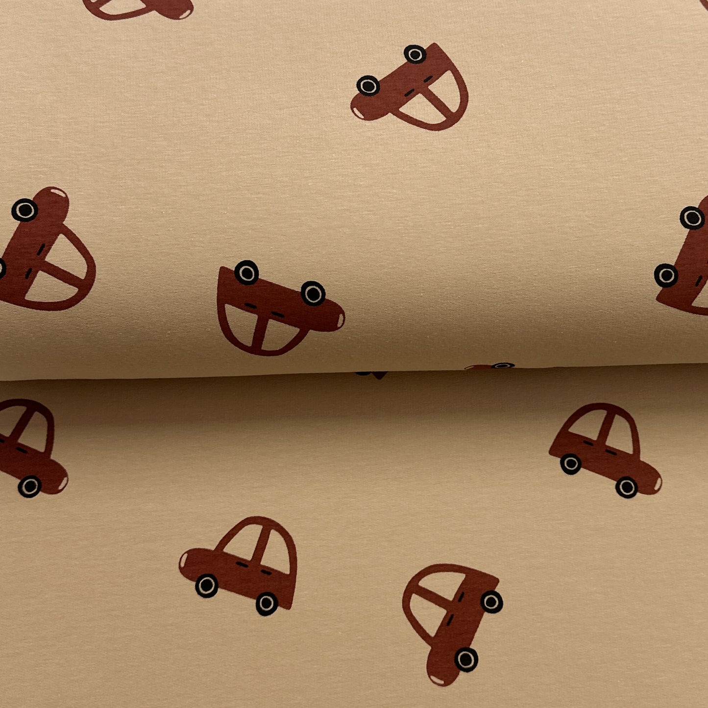 Beige cars (slight defect) 50 cm - Printed French Terry