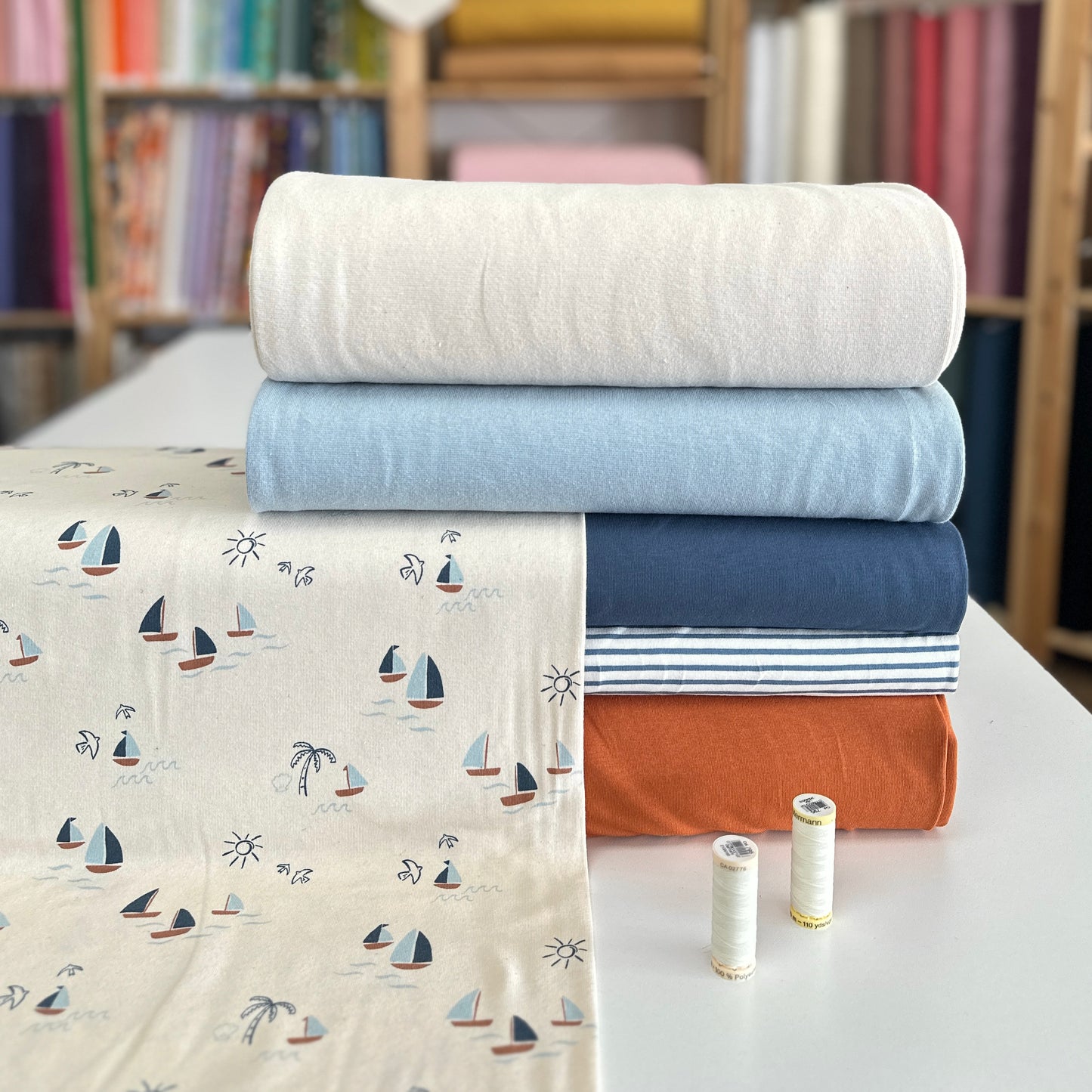 Bateaux - Jersey imprimé biologique