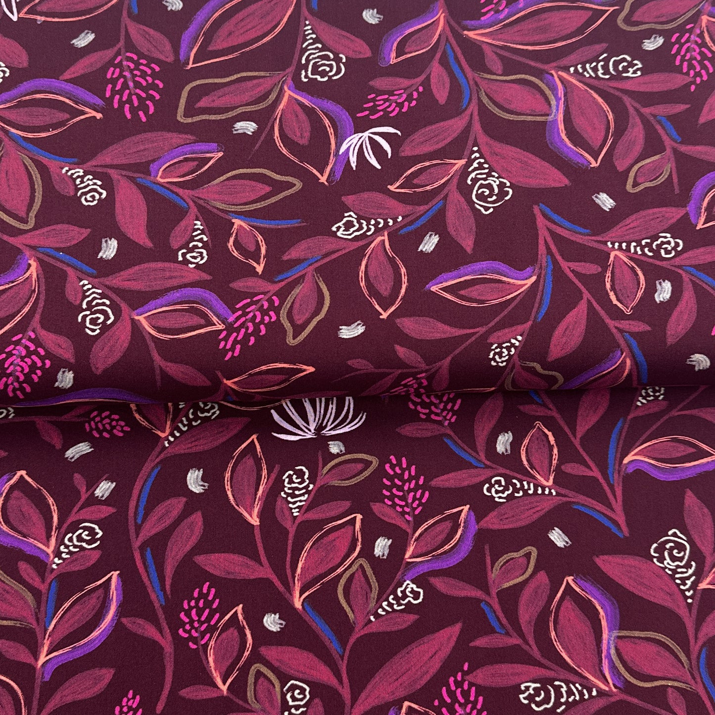 Feuilles bordeau - Fine popeline de coton