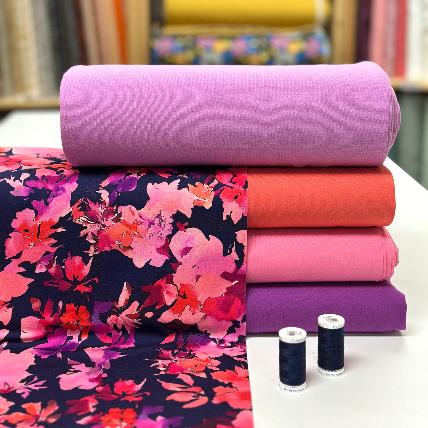 Fleurs marine - Jersey imprimé digital