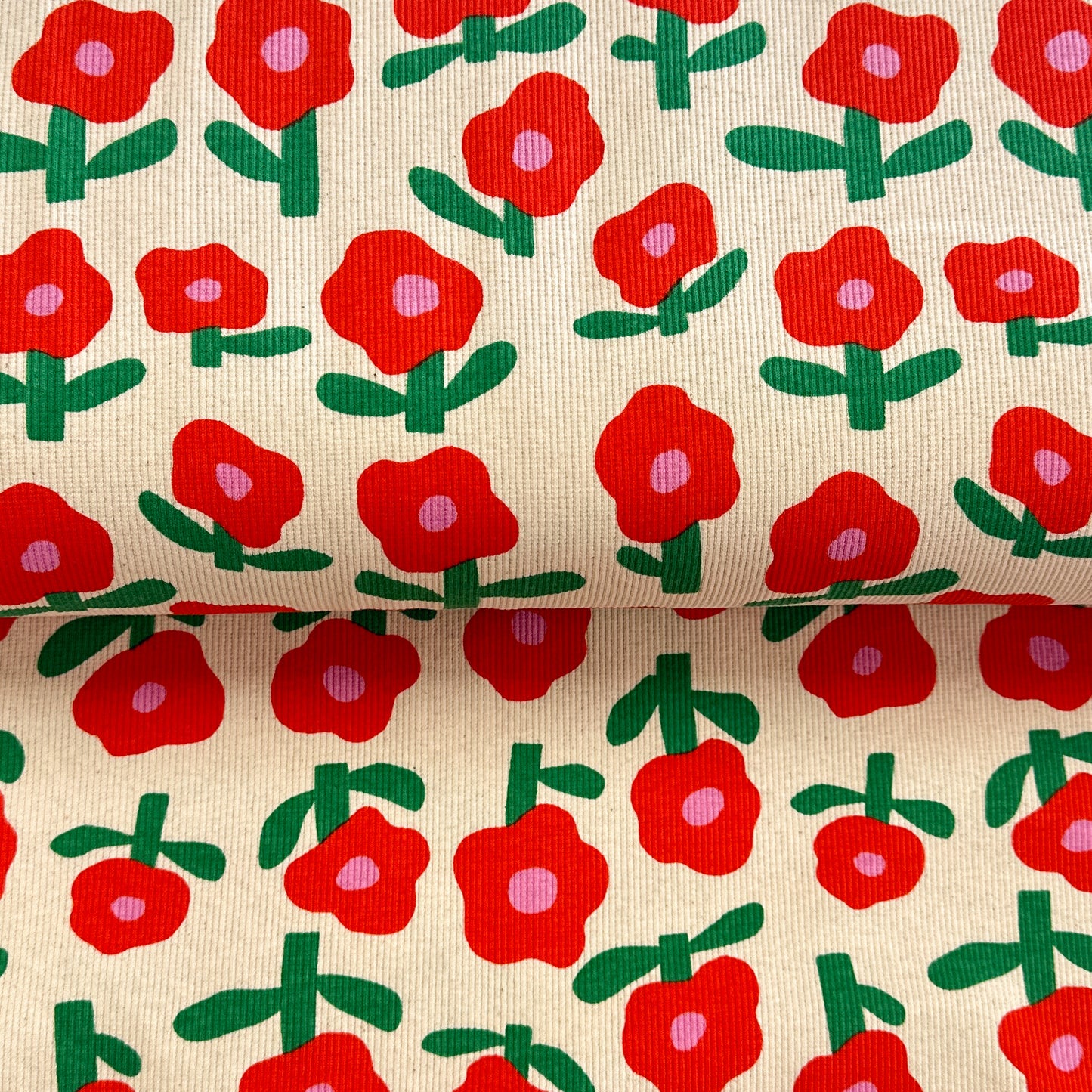 Minimalist Red Flowers - Jennifer Bouron - Organic Printed Ribbed Jersey