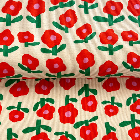 Minimalistes fleurs rouge - Jennifer Bouron - Jersey côtelé imprimé biologique