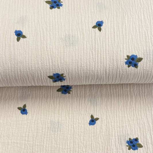 Bleuets - Mousseline de coton brodée