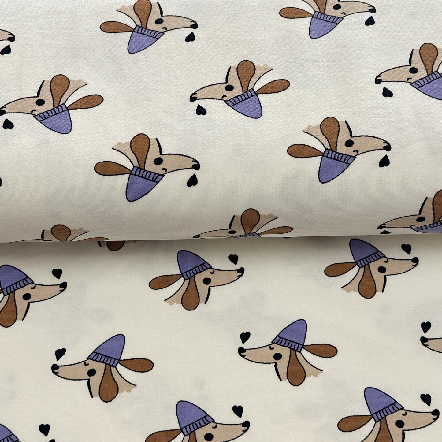 Chiens et coeurs écru - French Terry imprimé