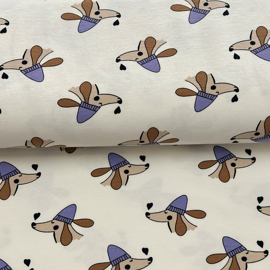 Chiens et coeurs écru - French Terry imprimé