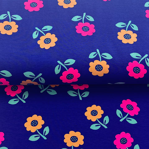 Fleurs néon cobalt  - Jersey imprimé