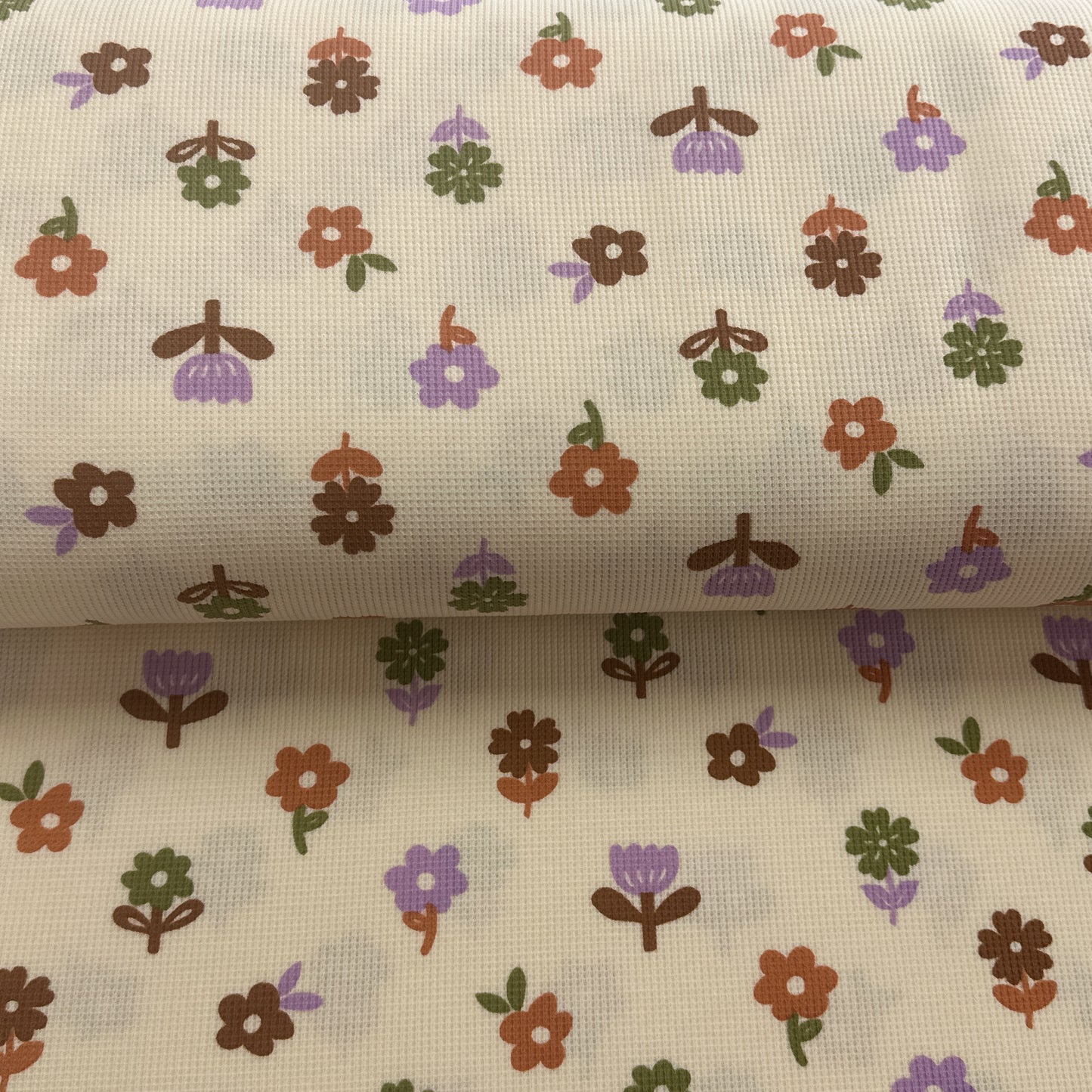 Floral écru - Jersey gaufré imprimé