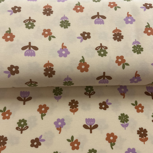 Floral écru - Jersey gaufré imprimé